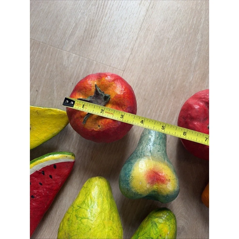 Vintage Paper Mache Fruit And Vegetables Set Of 16 Colorful And Funky‎ + Basket